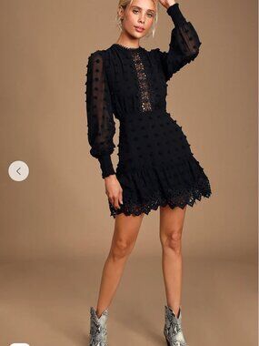 Lulus Lust or Love Black Embroidered Lace Long Sleeve Dress